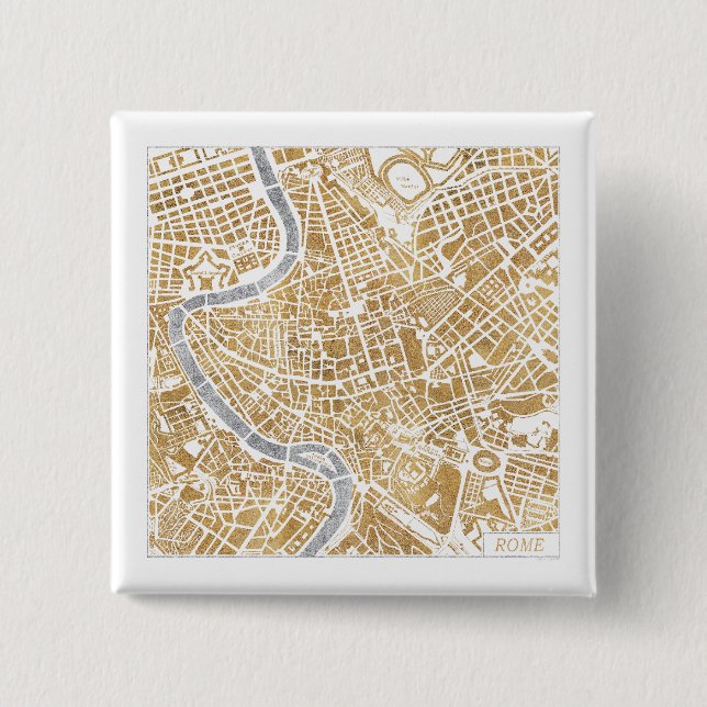 Gilded City Map Of Rome 15 Cm Square Badge (Front)