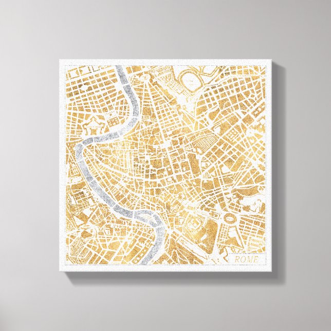 Gilded City Map Of Rome Canvas Print (Front)