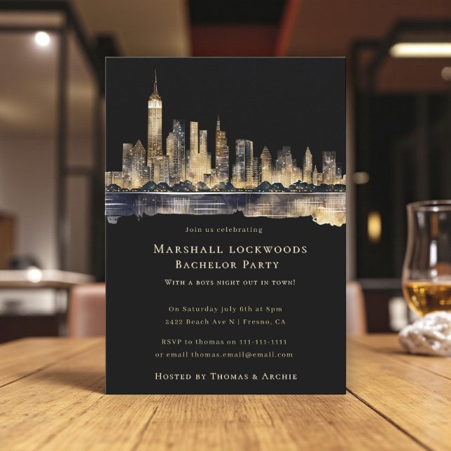Gilded Cityscape Night Bachelor Party Invitation (Creator Uploaded)