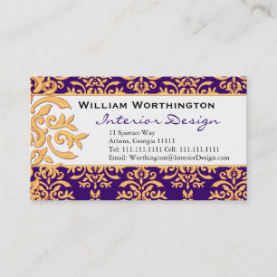 Gilded Damask Purple & Gold Elegant Business Cards