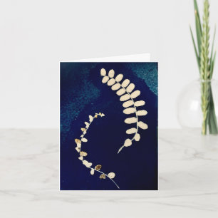 Gilded Dark Blue Ferns Cyanotype Note Card