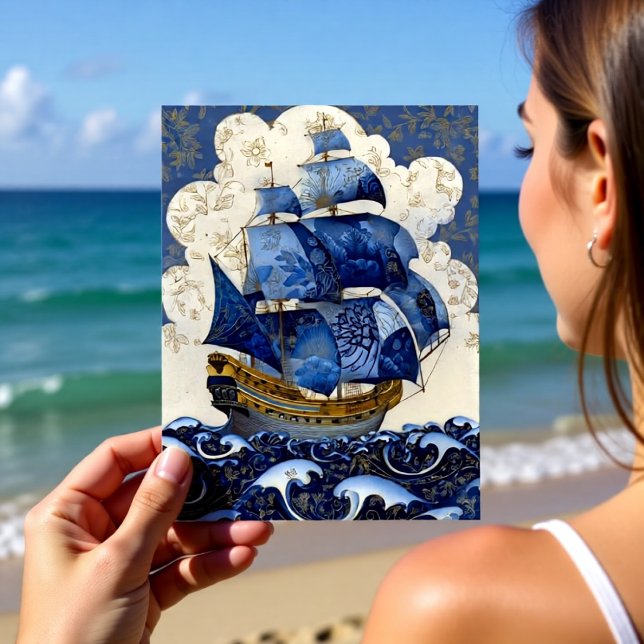 Gilded Delft Blue Galleon Postcard (Creator Uploaded)