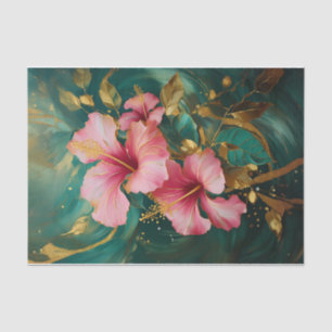 Gilded Double Pink Hibiscus Blooms, Formal Flowers Tissue Paper