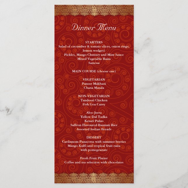 Gilded Edge Indian Frame Wedding Menu (Front)