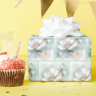 Gilded Edge White Magnolia Blossom Wrapping Paper