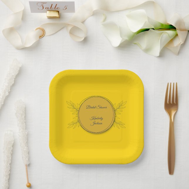 Gilded Elegance Circle Bridal Shower Paper Plate (Wedding)