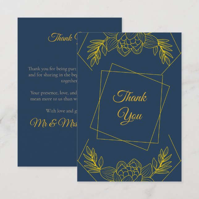 Gilded Elegance Circle Wedding Thank You Card (Front/Back)