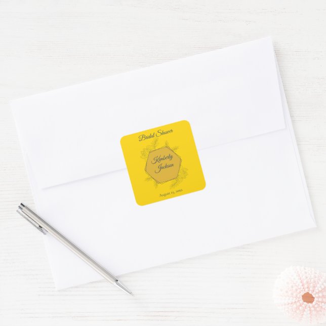 Gilded Elegance Hexagon Bridal Shower Square Sticker (Envelope)