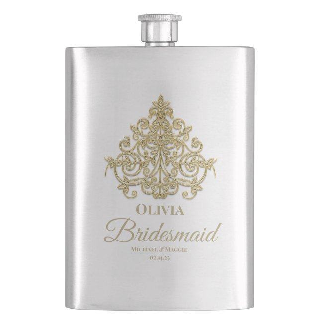 Gilded Elegance Monogrammed Classic Flask (Front)