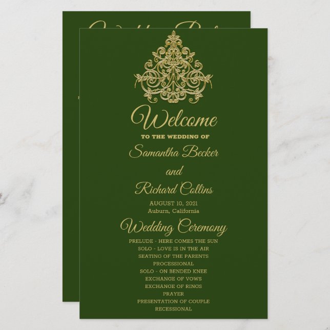 Gilded Elegance Wedding Program (Front/Back)