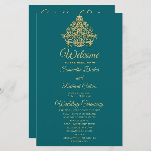 Gilded Elegance Wedding Program (Front/Back)