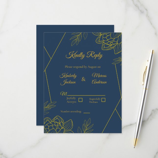 Gilded Elegance Wedding RSVP Card (Front/Back In Situ)