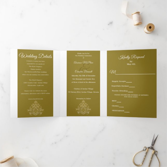 Gilded Elegance Wedding Tri-Fold Invitation (Inside)