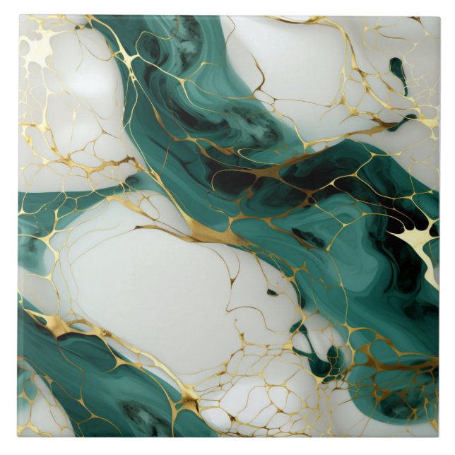 Gilded Emerald Flow Ceramic Tile (Front)