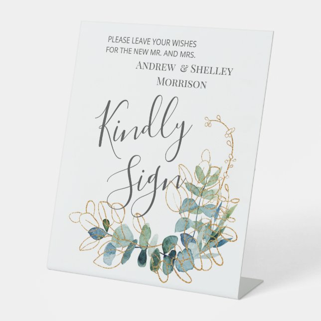 Gilded Eucalyptus Sign Wedding Guest Book (Front)