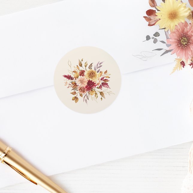 Gilded Fall Terracotta Floral Classic Round Sticker (Creator Uploaded)