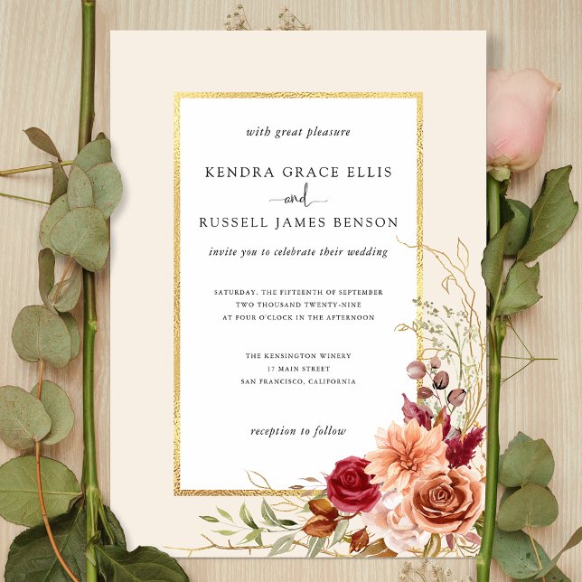 Gilded Fall Terracotta Floral  Invitation (Creator Uploaded)