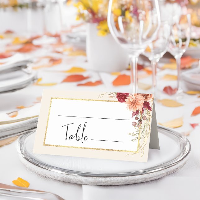 Gilded Fall Terracotta Floral Place Card (Creator Uploaded)