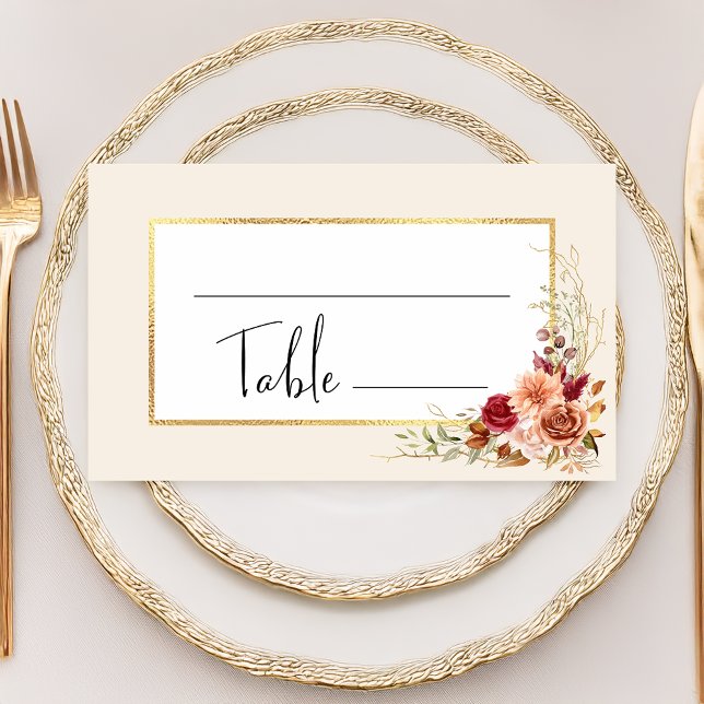 Gilded Fall Terracotta Floral Place Card (Creator Uploaded)
