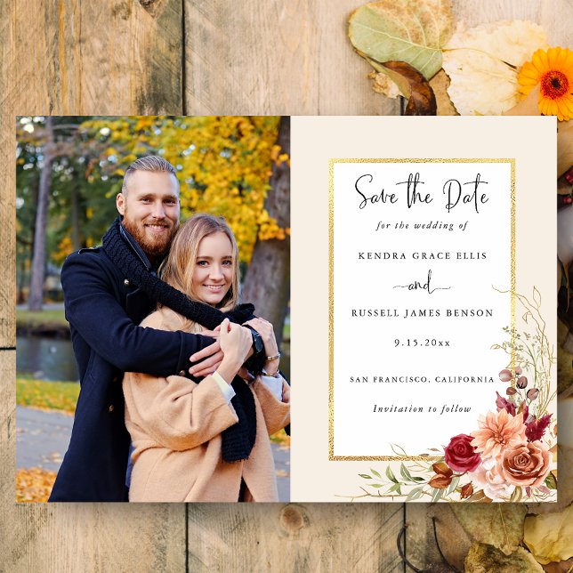 Gilded Fall Terracotta Floral Save The Date (Creator Uploaded)