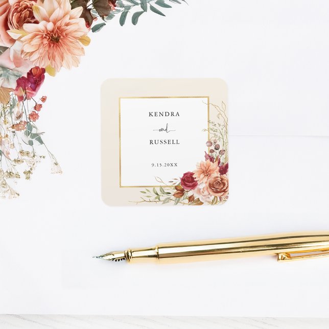 Gilded Fall Terracotta Floral Square Sticker (Creator Uploaded)