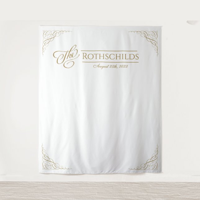 Gilded Faux Gold Calligraphy Romantic Wedding Tapestry (Front)