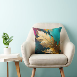 Gilded Feather – Luxe Abstract Elegance Cushion
