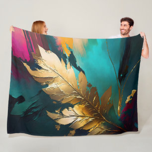 Gilded Feather – Luxe Abstract Elegance Fleece Blanket