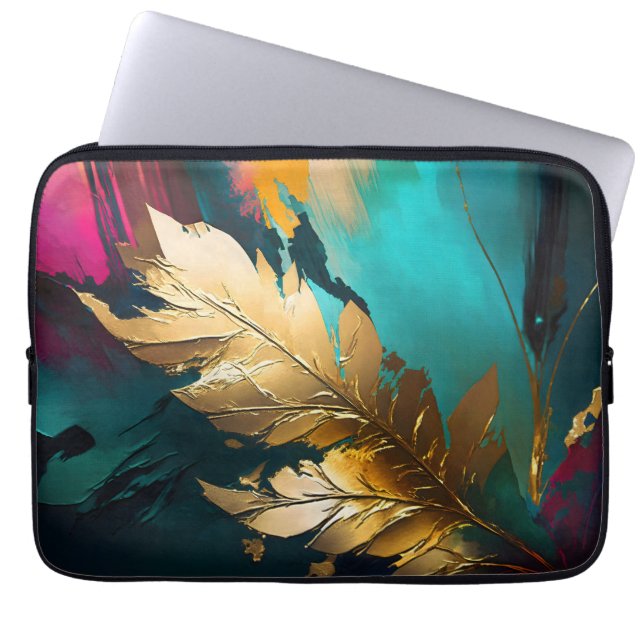 Gilded Feather – Luxe Abstract Elegance Laptop Sleeve (Front)