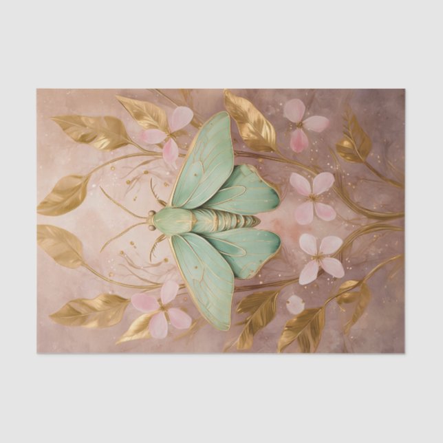 Gilded Flight, Beautiful Green Moth Formals Tissue Paper (Front)