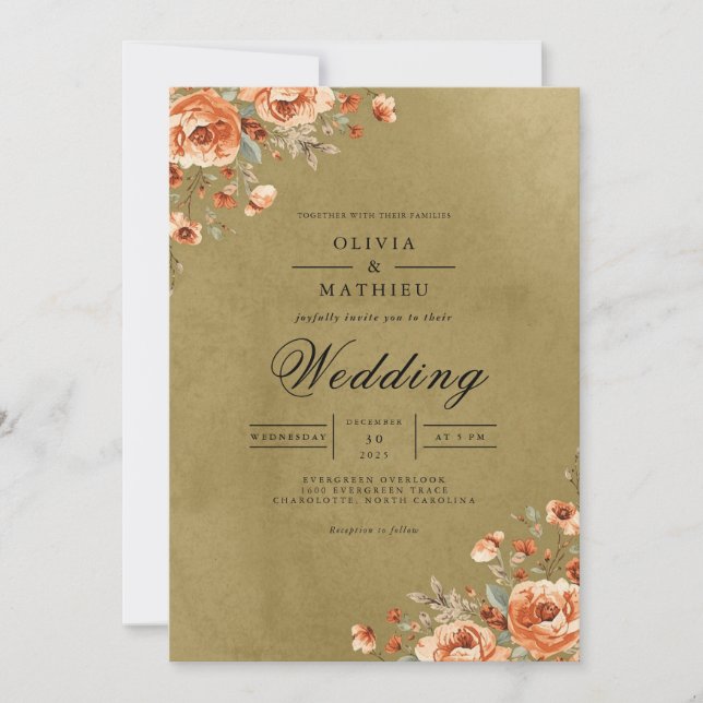 Gilded Floral Bloom Arch Wedding Invitation (Front)