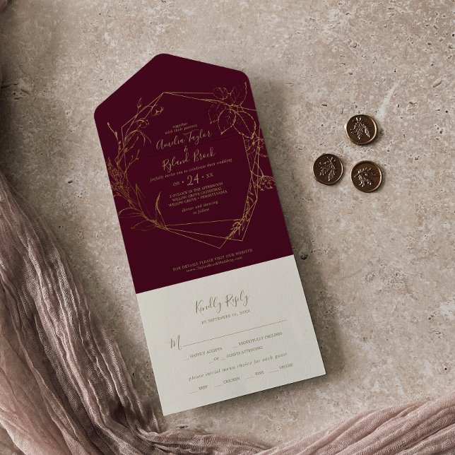 Gilded Floral | Burgundy and Gold Wedding All In One Invitation (Creator Uploaded)