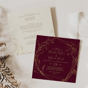 Gilded Floral Burgundy & Gold All In One Wedding Invitation