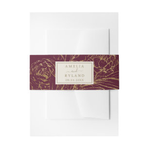Gilded Floral Burgundy Gold Invitation Belly Band