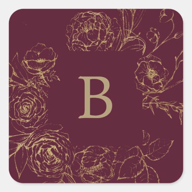Gilded Floral Burgundy Gold Wedding Envelope Seals (Front)