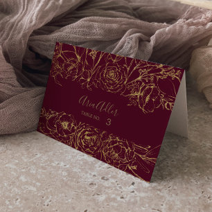 Gilded Floral Burgundy & Gold Wedding Place Cards