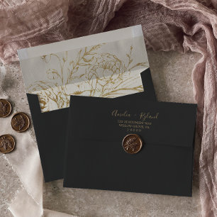 Gilded Floral   Charcoal & Gold Wedding Invitation Envelope