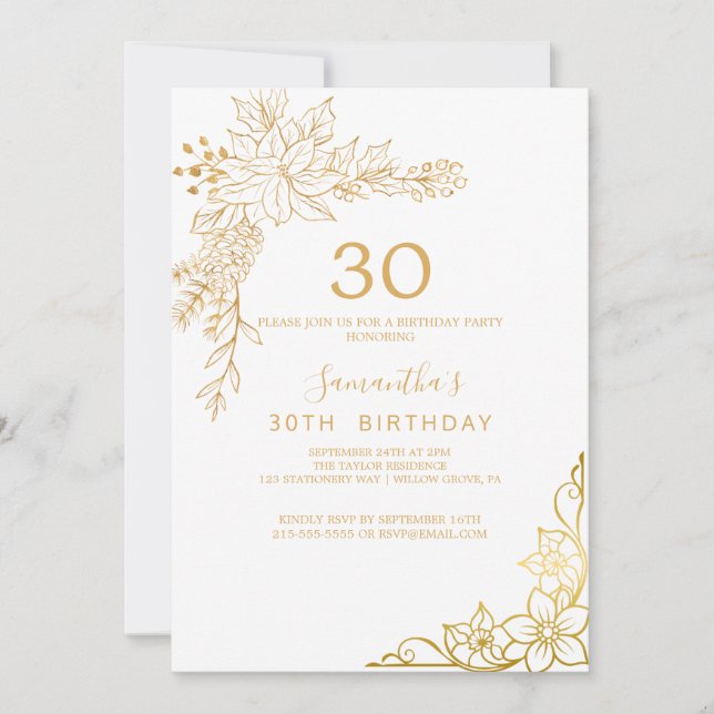 Gilded Floral | Cream and Gold 30th Birthday  Invitation (Front)