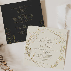 Gilded Floral   Cream and Gold All In One Wedding Invitation