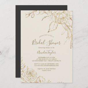 Gilded Floral Cream and Gold Bridal Shower Invitation