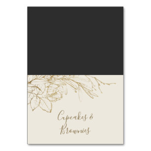 Gilded Floral Cream and Gold Buffet Food Labels Table Number