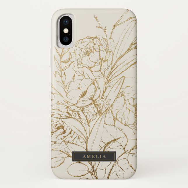 Gilded Floral Cream and Gold Personalised Name Case-Mate iPhone Case (Back)