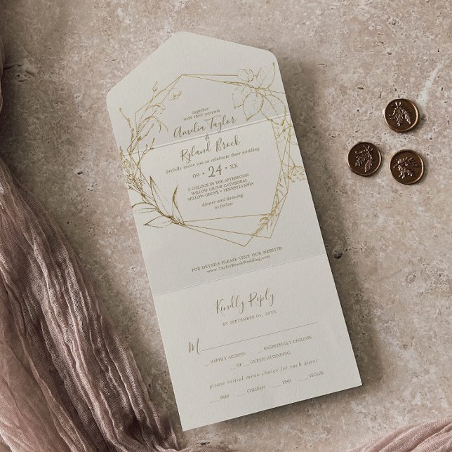 Gilded Floral | Cream and Gold Wedding All In One Invitation (Creator Uploaded)