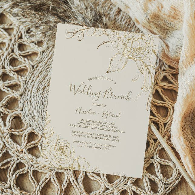 Gilded Floral | Cream and Gold Wedding Brunch Invitation (Creator Uploaded)