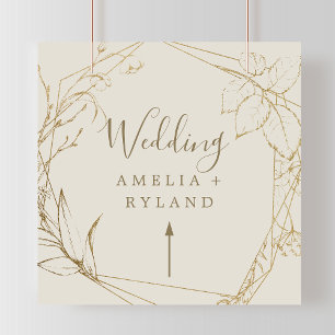 Gilded Floral Cream and Gold Wedding Directional Poster