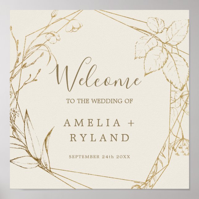 Gilded Floral | Cream and Gold Welcome Wedding Poster (Front)