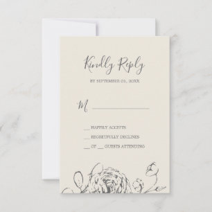 Gilded Floral Cream and Grey Simple RSVP Card