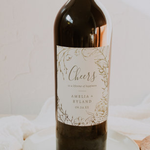 Gilded Floral Cream Cheers Wedding Wine Labels