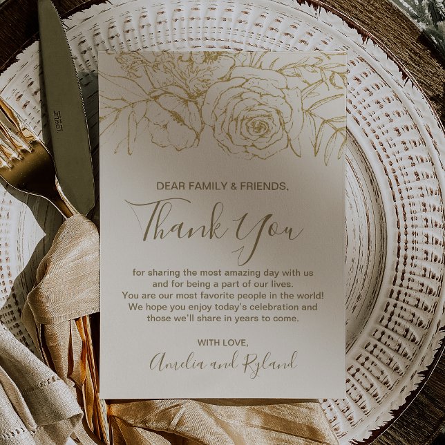 Gilded Floral Cream Gold Boho Thank You Table Card (Gilded Floral Cream Gold Boho Thank You Table Card)