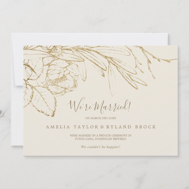 Gilded Floral Cream & Gold Elopement Announcement (Front)